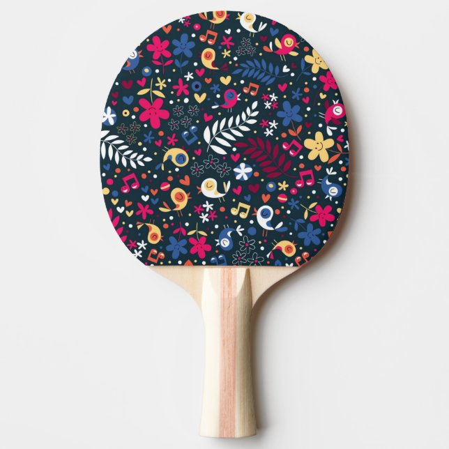cute birds and flowers pattern ping pong paddle (Front)