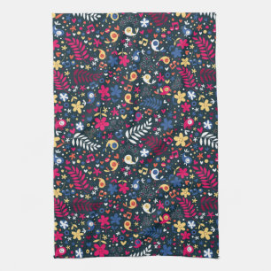 cute birds and flowers pattern tea towel