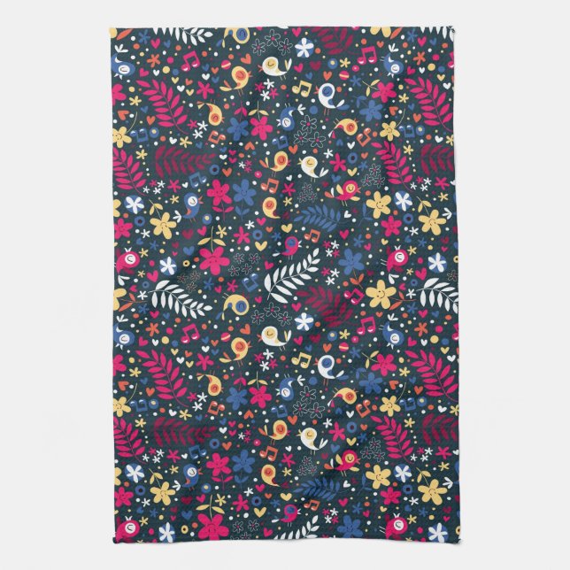 cute birds and flowers pattern tea towel (Vertical)