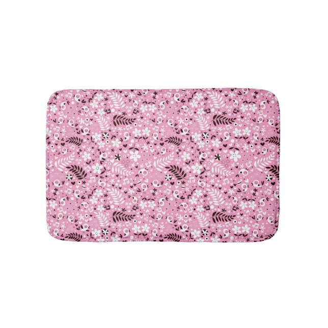 cute birds and flowers pink pattern bath mat (Front)
