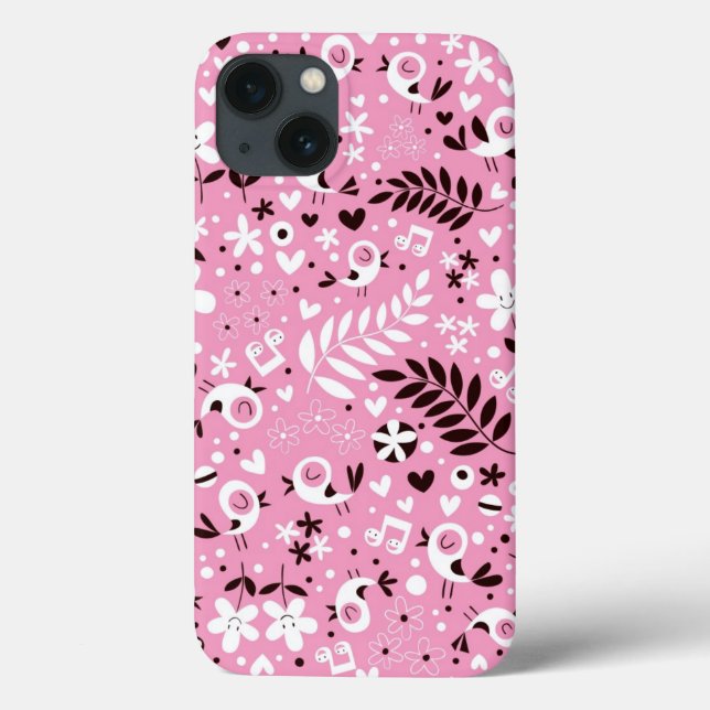 cute birds and flowers pink pattern Case-Mate iPhone case (Back)