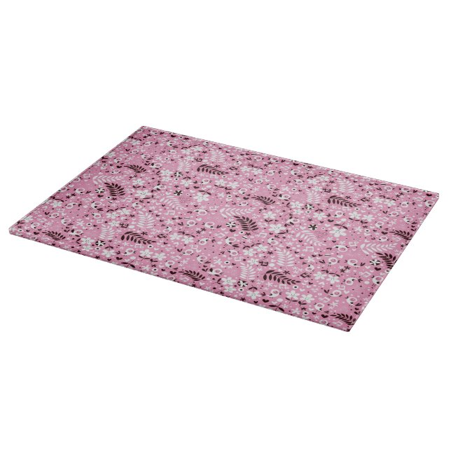 cute birds and flowers pink pattern cutting board (Corner)