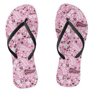 cute birds and flowers pink pattern jandals