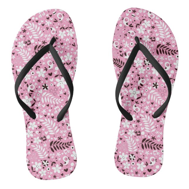 cute birds and flowers pink pattern jandals (Footbed)