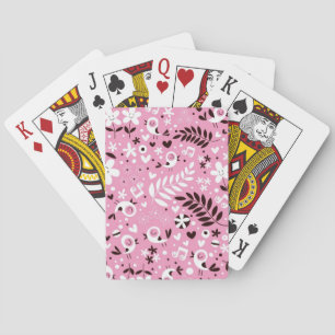 cute birds and flowers pink pattern playing cards