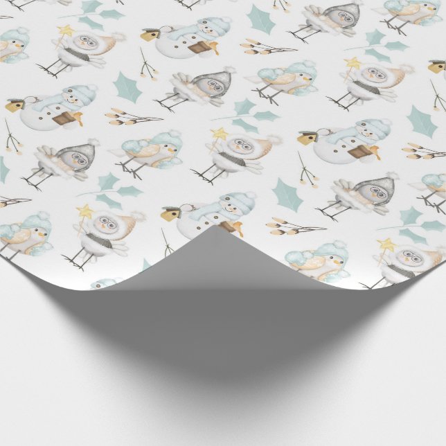 Cute Birds and Snowmen  Wrapping Paper (Corner)