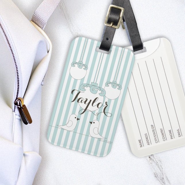 Cute Birds Baby Blue Stripe  Luggage Tag (Creator Uploaded)