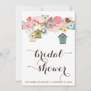 Cute Birds & Bird Houses Bridal Shower Invitation