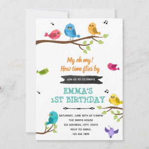 Cute birds birthday invitation