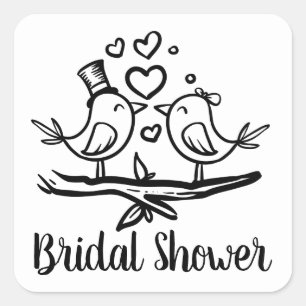 Cute Birds Black White Lovebirds Bridal Shower Square Sticker