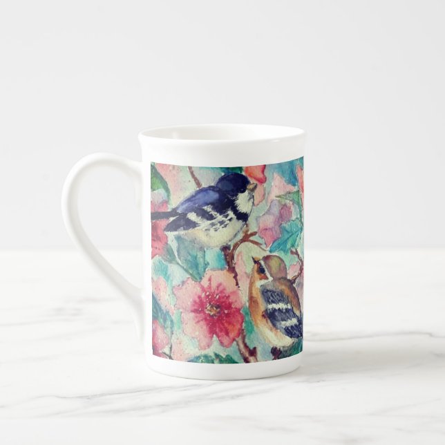 Cute Birds Bone China Mug (Left)