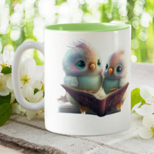 Cute Birds Books & Brew Personalised Two-Tone Coffee Mug