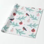 Cute Birds Christmas Ball & Branches Pattern Wrapping Paper<br><div class="desc">Elegant cute Christmas pattern with cute birds Christmas ornaments and tree branches in a seamless pattern</div>