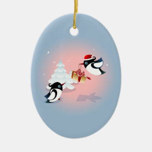 Cute Birds Christmas Present Ceramic Tree Decoration