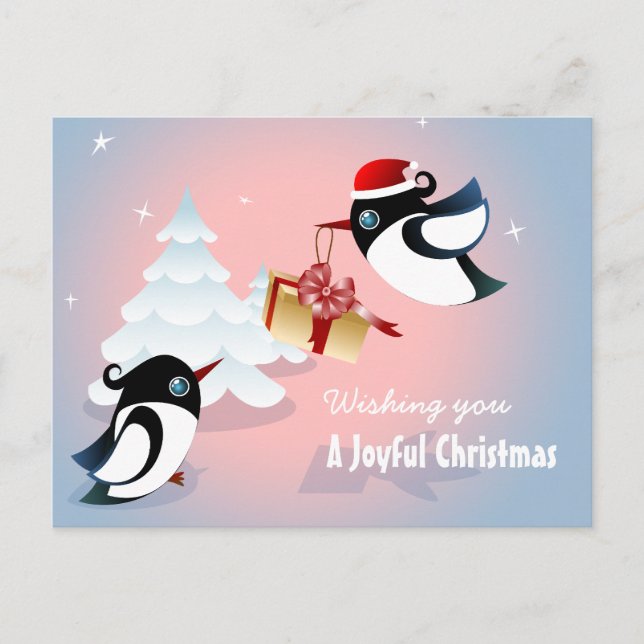 Cute Birds Christmas Present Holiday Postcard (Front)