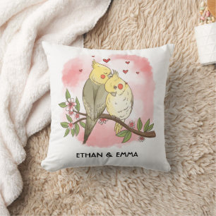 Cute Birds Couple Personalised Valentine's Day Cushion
