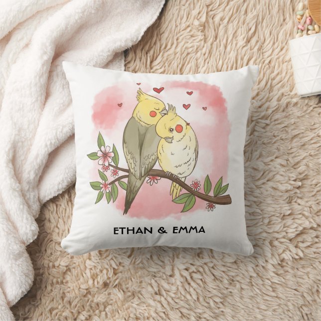 Cute Birds Couple Personalised Valentine's Day Cushion (Blanket)