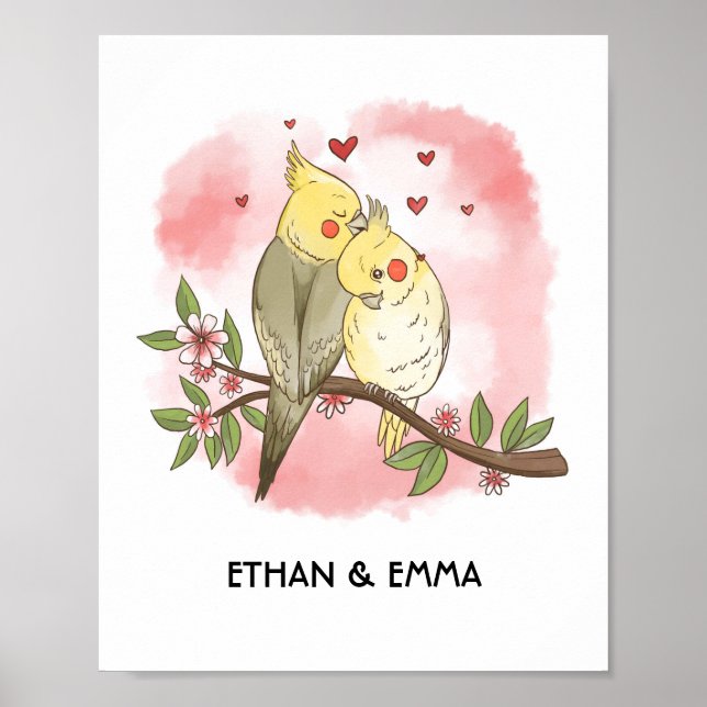 Cute Birds Couple Personalised Valentine's Day  Poster (Front)