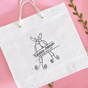 Cute Birds Custom Handmade with love, Large Rubber Stamp