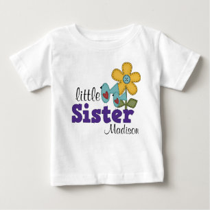 Cute Birds Daisy Flower Little Sister Baby T-Shirt