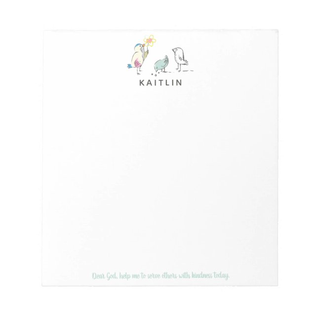 Cute Birds Dear God Help Me Serve Notepad (Front)