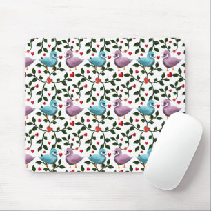 Cute birds floral pattern mouse pad