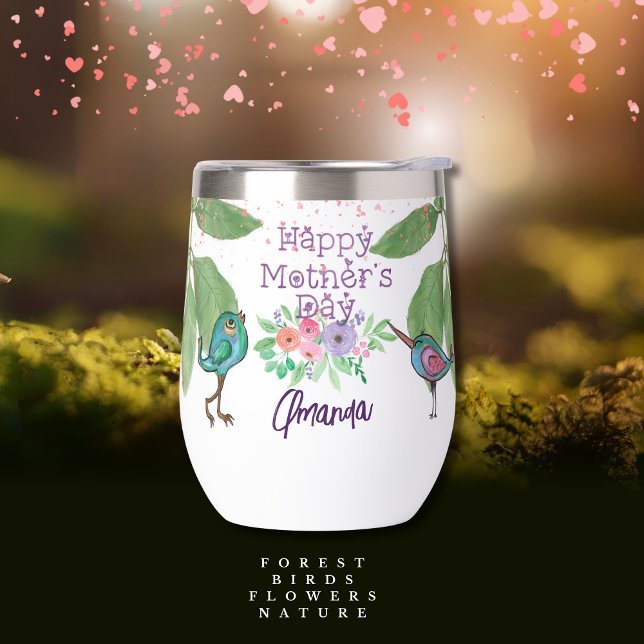 Cute Birds, Floral & Typography (Cute Birds, Floral & Typography Thermal Wine Tumbler )