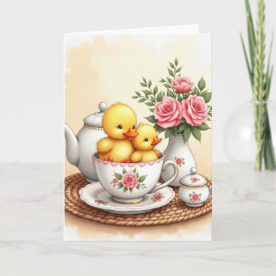 Cute Birds In Teacup Art Card