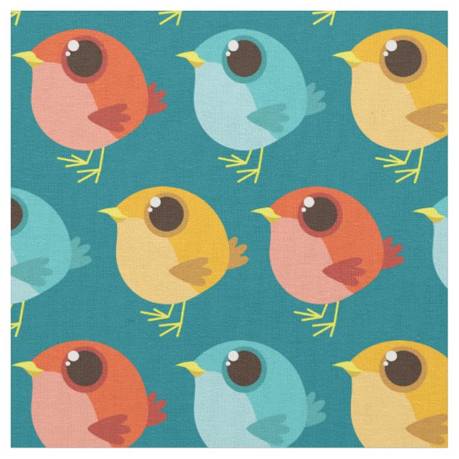 Cute Birds Kids Cartoon Fabric (Close Up)