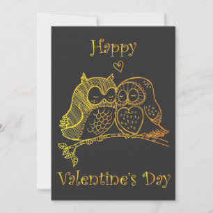 Cute Birds Love Couple Owl Romance Line Art No 3/3 Holiday Card