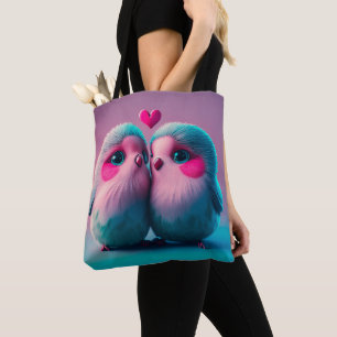 Cute Birds Love Hearts Valentine Inspired Artwork Tote Bag