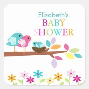 Cute Birds Nest Thank You Twins Baby Shower Square Sticker