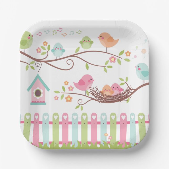 Cute Birds Nest White Paper Plate (Front)