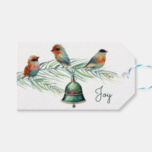 Cute Birds on a Pine Branch Christmas Tag