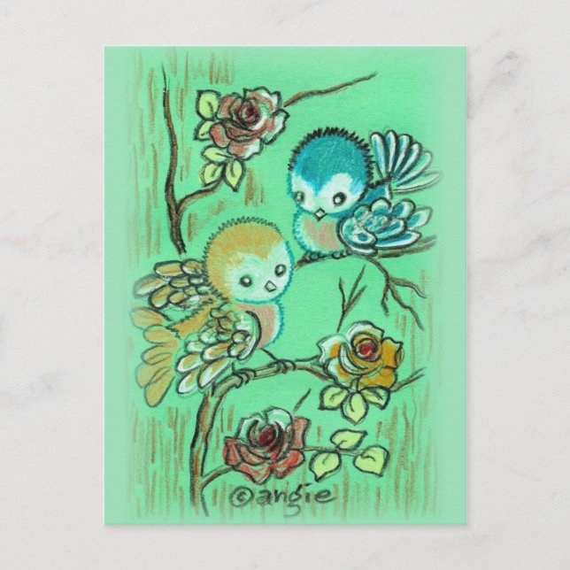 Cute Birds On Rose Bush Postcard (Front)