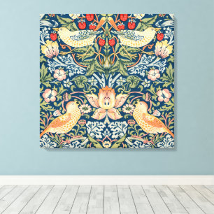 Cute Birds, Strawberry Thief Vintage Art Canvas Print