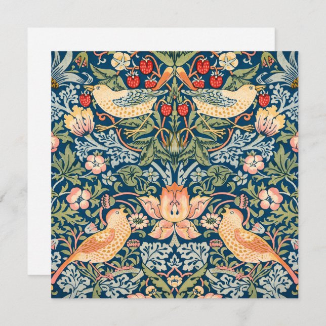 Cute Birds, Strawberry Thief Vintage Art Invitation (Front/Back)