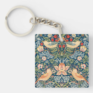 Cute Birds, Strawberry Thief Vintage Art Key Ring
