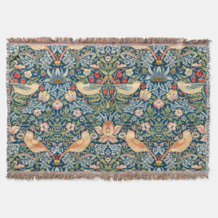 Cute Birds, Strawberry Thief Vintage Art Throw Blanket