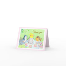 Cute Birds Tea Party Folded Thank You Card