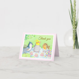 Cute Birds Tea Party Folded Thank You Card