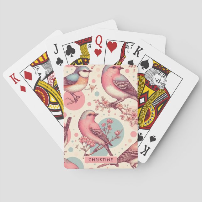 Cute Birds Vintage Painting Playing Cards (Back)
