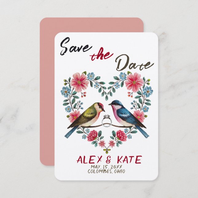 Cute Birds Wedding Save the Date Announcement (Front/Back)