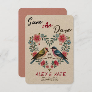 Cute Birds Wedding Save the Date Announcement