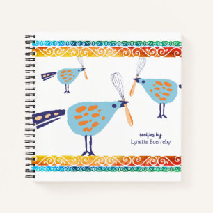Cute birds whisk personalised recipe cookbook notebook