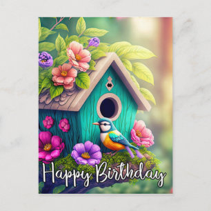 Cute Birdwatchers Birdhouse Illustration Postcard