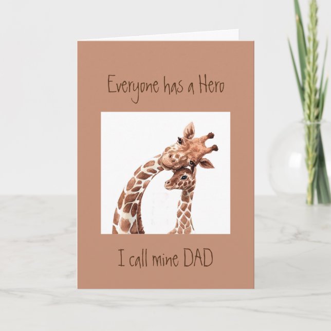 Cute Birhday Custom Dad my Hero Giraffe Animal Fun Card (Front)