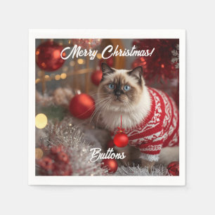 Cute Birman Cat Christmas Personalised Paper Napkin
