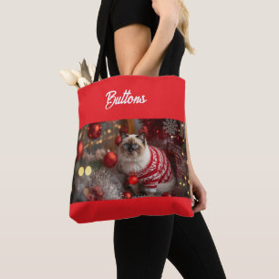 Cute Birman Cat Christmas Personalised Tote Bag