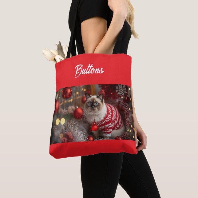 Cute Birman Cat Christmas Personalised  Tote Bag (Close Up)